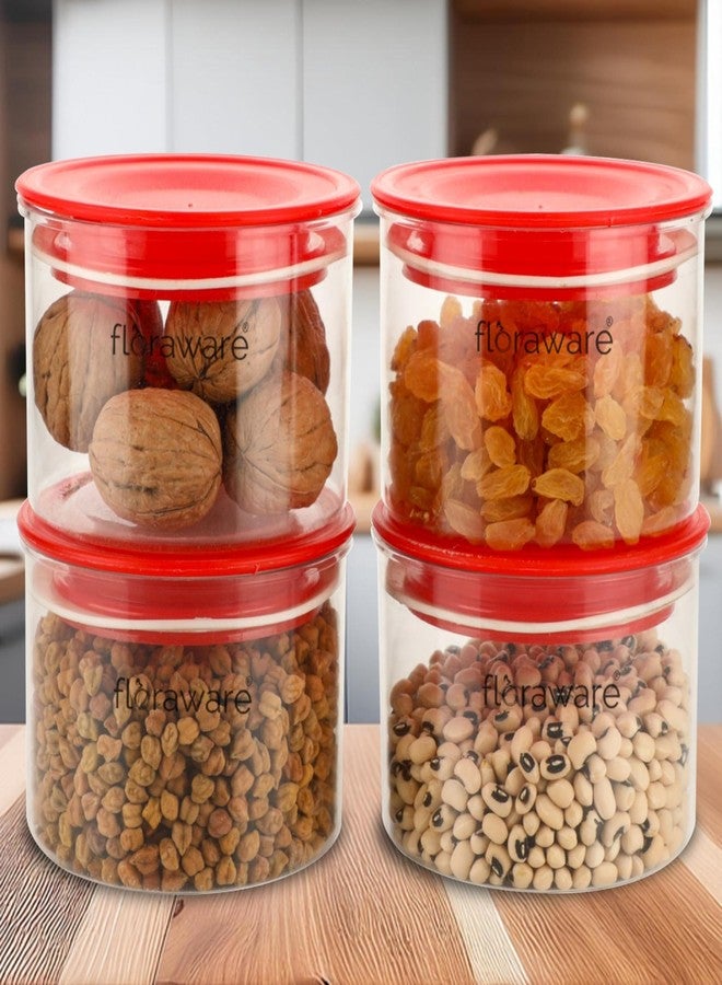 Floraware Plastic Air Tight BPA Free Round Push Multipurpose Matte Lid Containers Set for Kitchen Storage Organizer for Grains, Spices, Snacks Storage 500ml Pack of 4 (Red) - Image 2